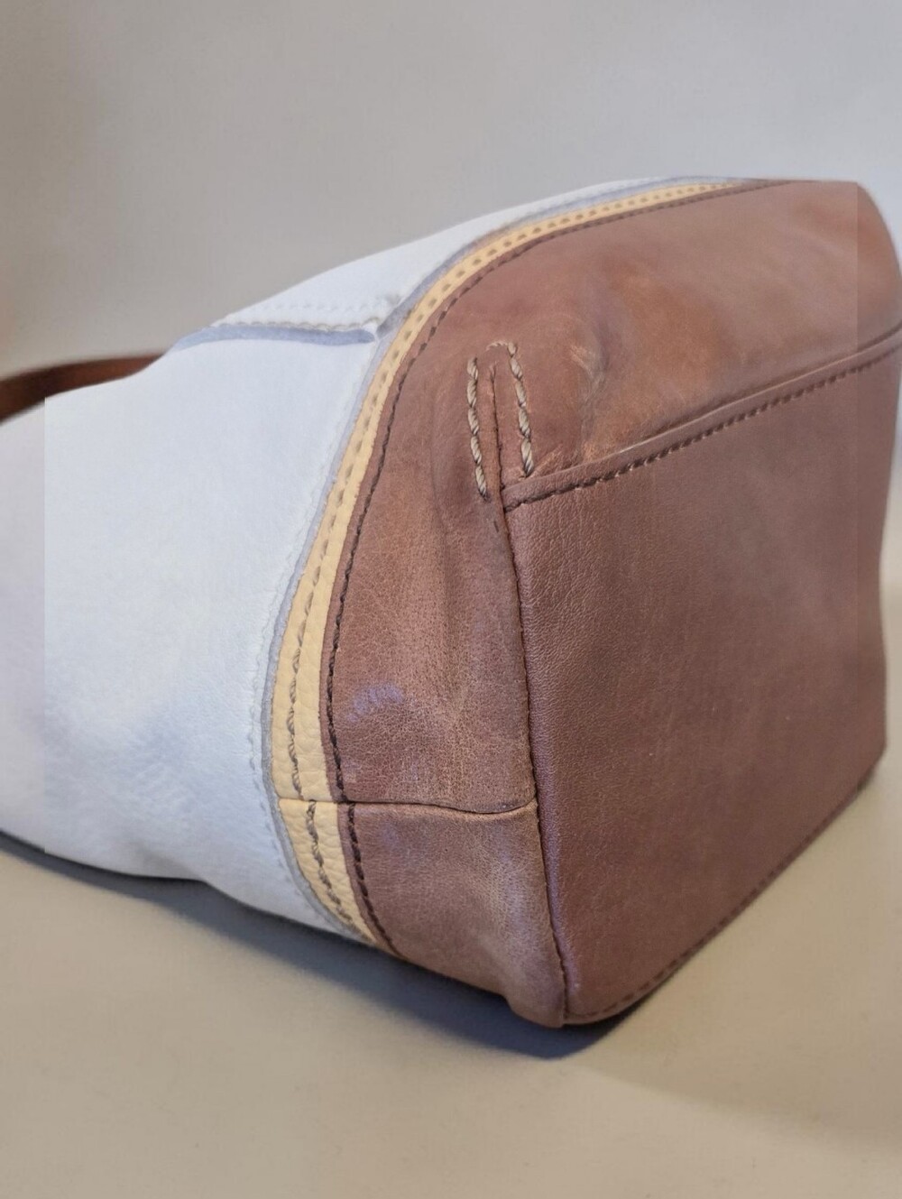 The Sak Kendra Leather Satchel Cream Brown Hobo Shoulder Bag - Picture 6 of 11